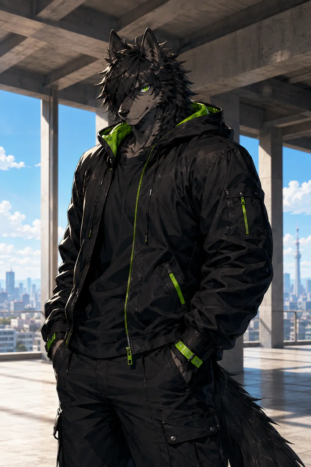 The Alpha, representing the developer's commitment to the Pack, overlooking the city.
